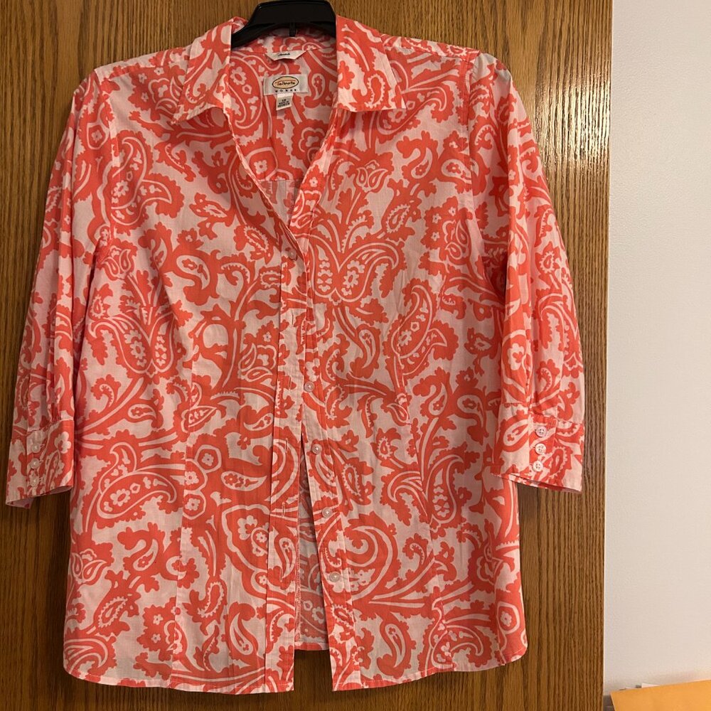 Talbots 1X 3/4 sleeve Coral Print Button Down